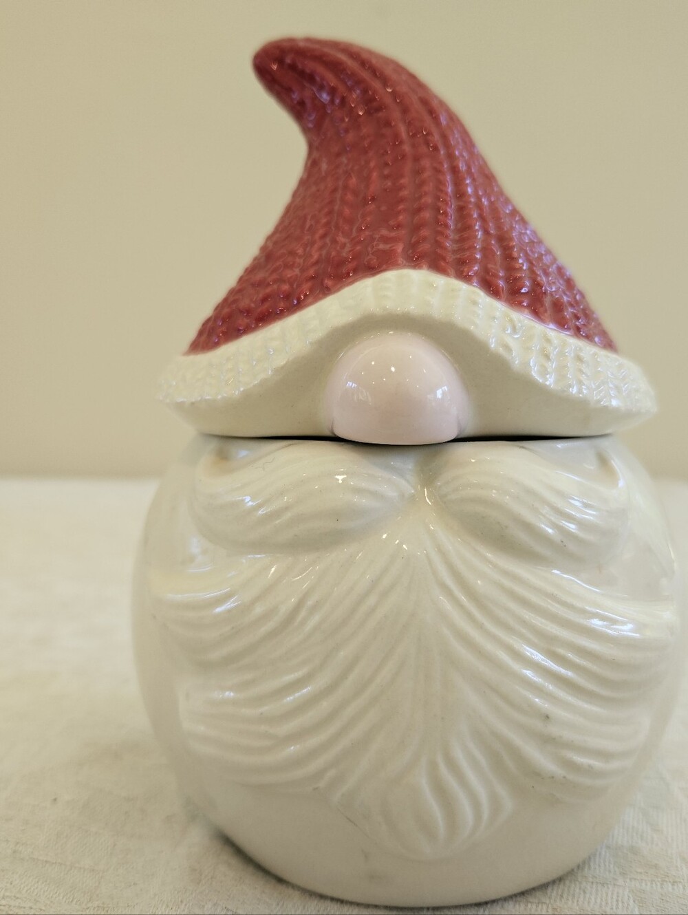 Christmas GNOME COOKIE JAR Canister Ceramic Container Read